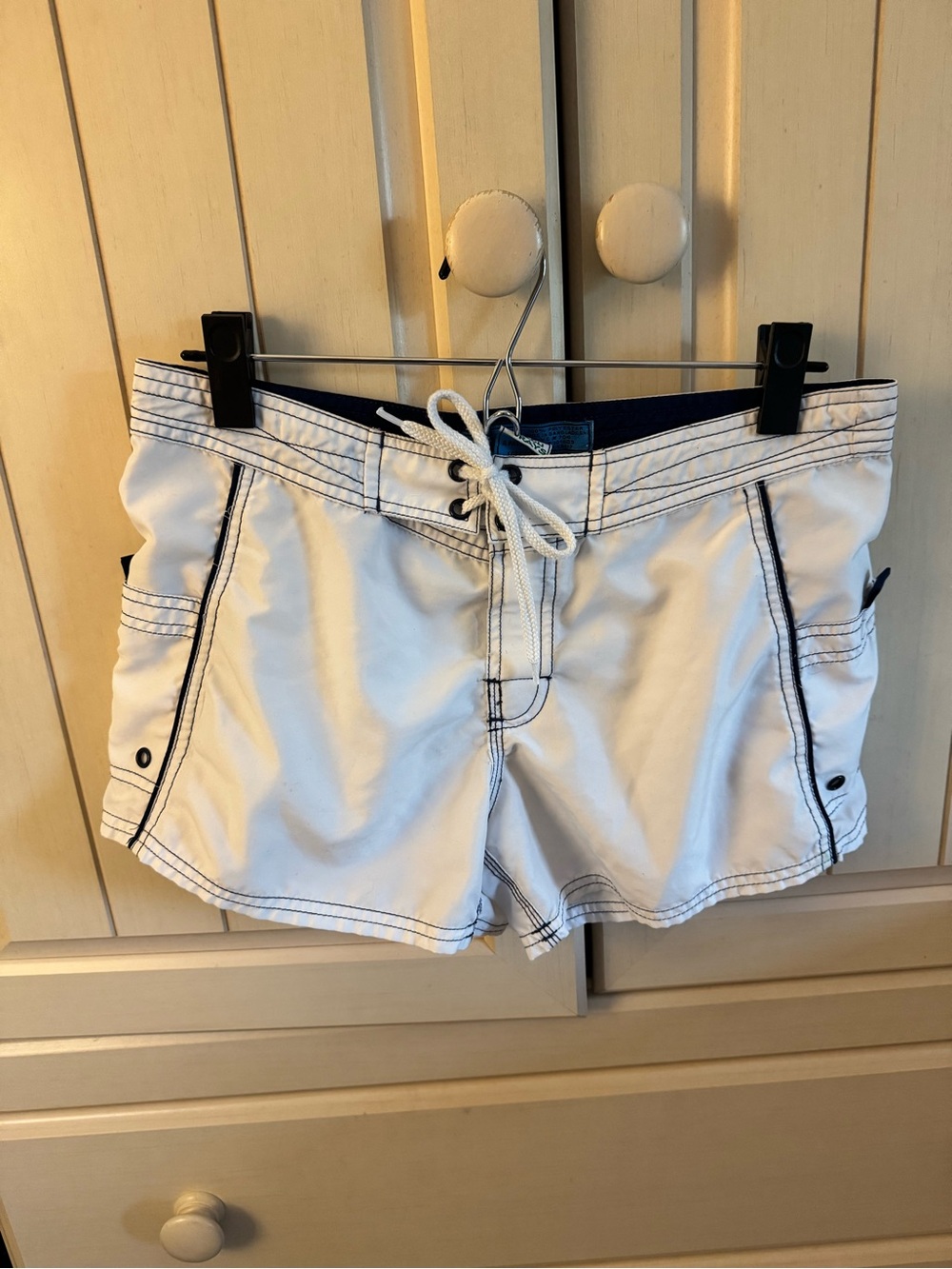 Vintage White Women's Beach Rays Swim/Surf Shorts with Contrast Stitching